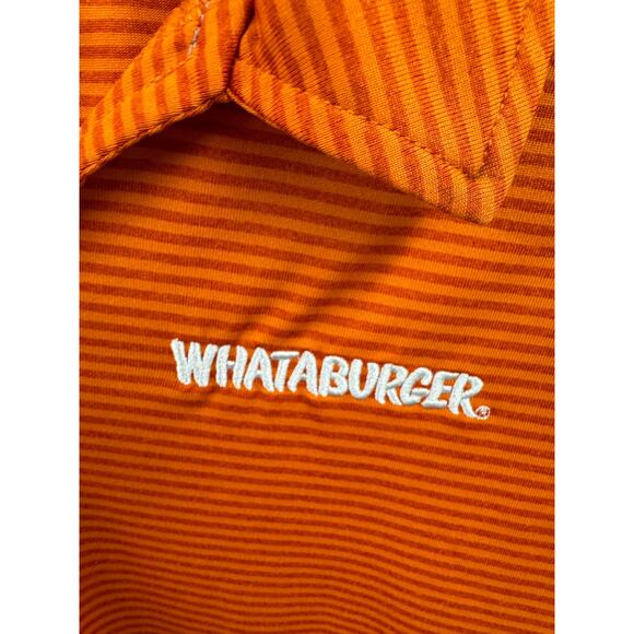 Orange striped ladies' Whataburger v-neck polo shirt Large - Picture 3 of 6